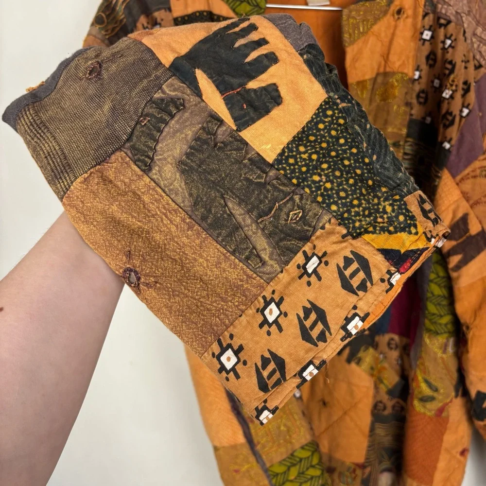 Vintage Handmade Patchwork Quilt Jacket Kantha Boho Oversized Cotton Artsy India
